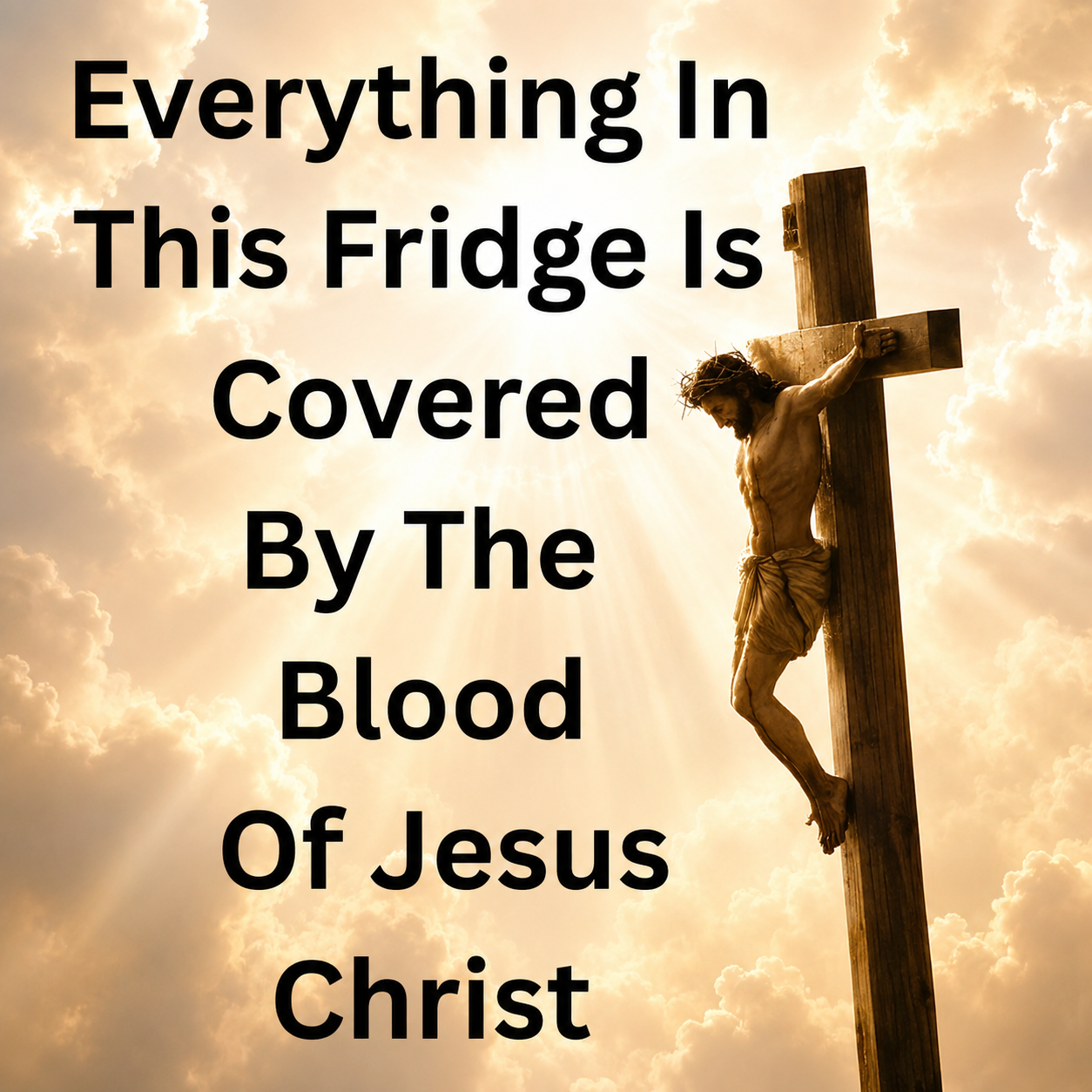 Everything In This Fridge Is Covered By The Blood Of Jesus Christ Magnet.