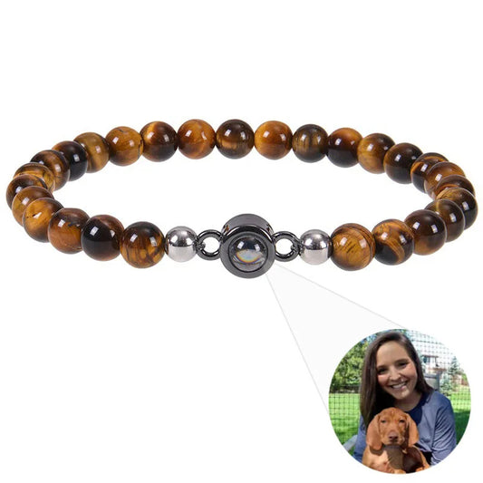 Natural Stone Custom Picture Projection Jewelry 6mm Beads Photo Bracelets.