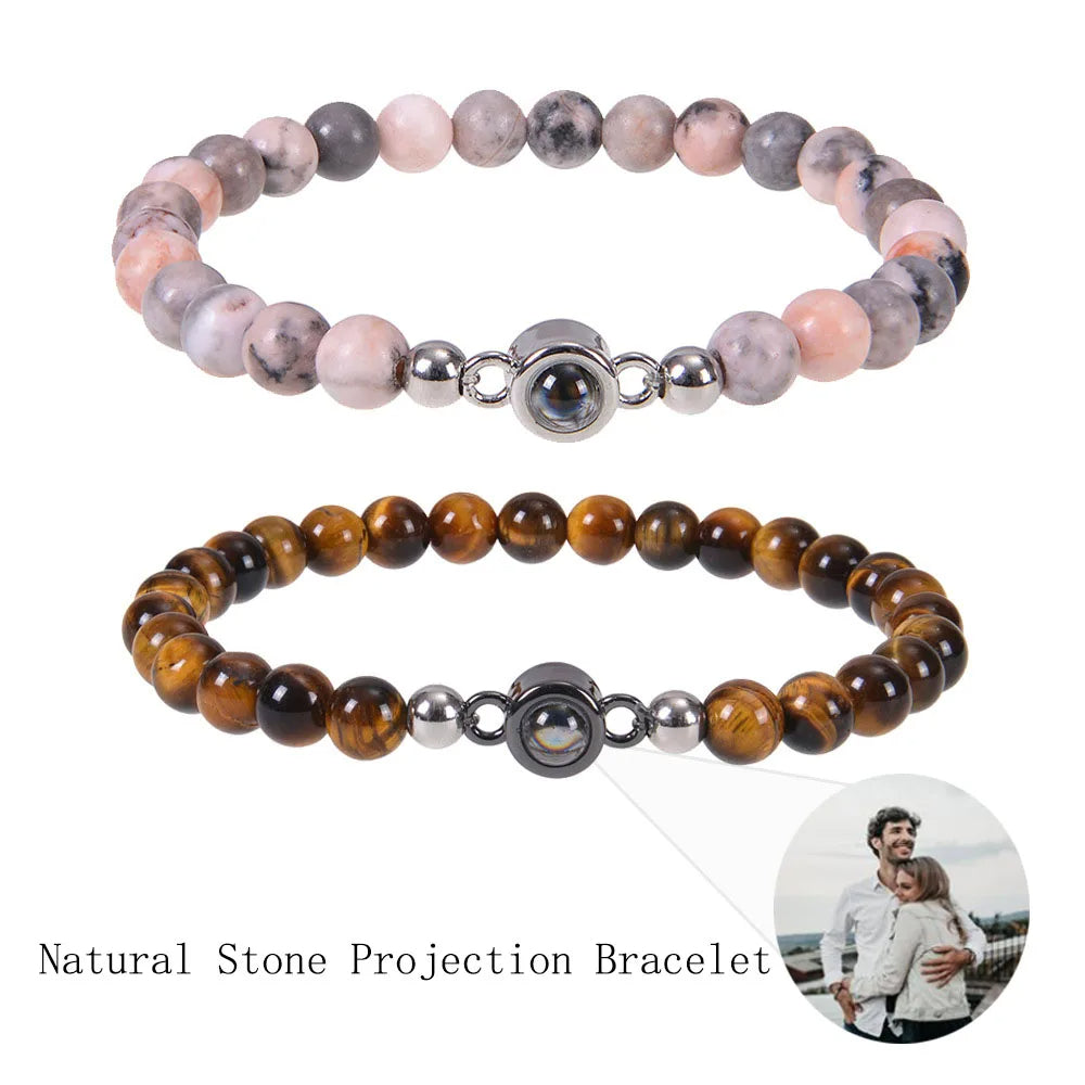 Natural Stone Custom Picture Projection Jewelry 6mm Beads Photo Bracelets.