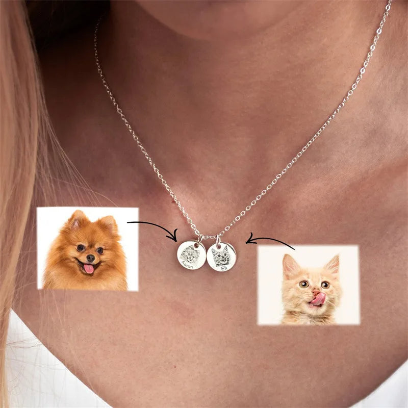Custom Photo Jewelry Engraved Name Pendant Pet Memorial.
