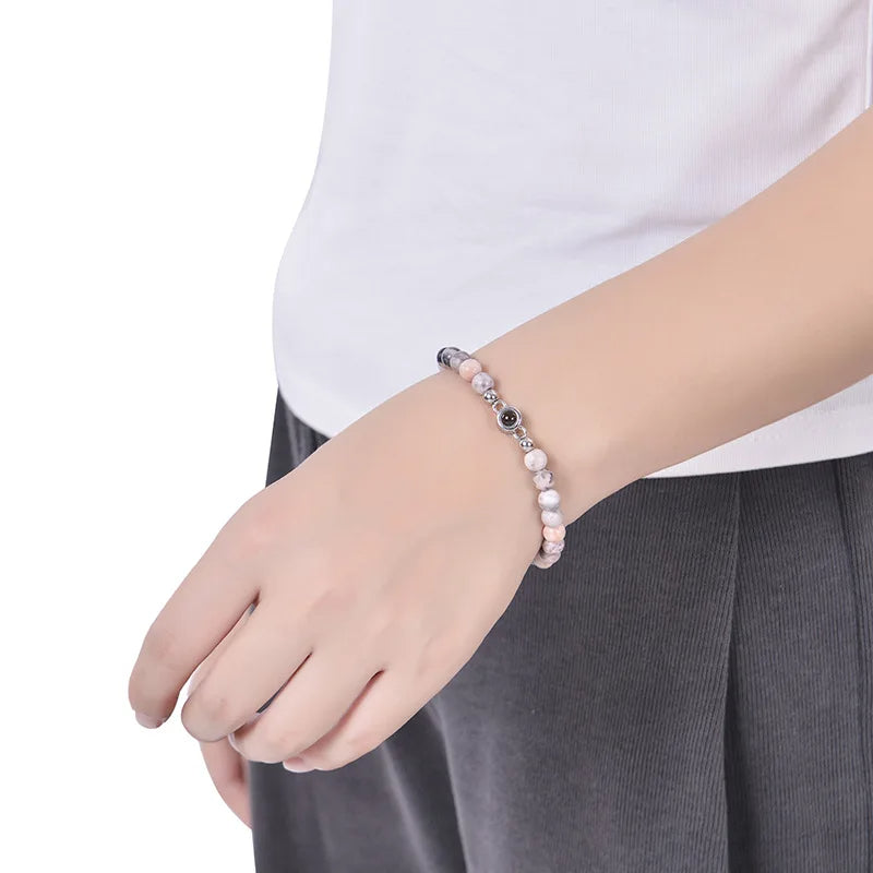 Natural Stone Custom Picture Projection Jewelry 6mm Beads Photo Bracelets.