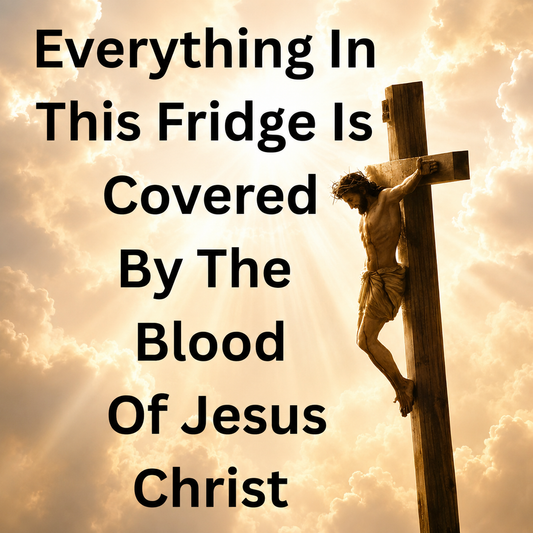 Everything In This Fridge Is Covered By The Blood Of Jesus Christ Magnet.