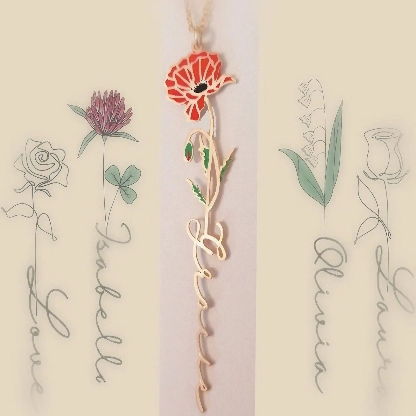 Personalized Floral Name Plate Necklace Jewelry. unclo