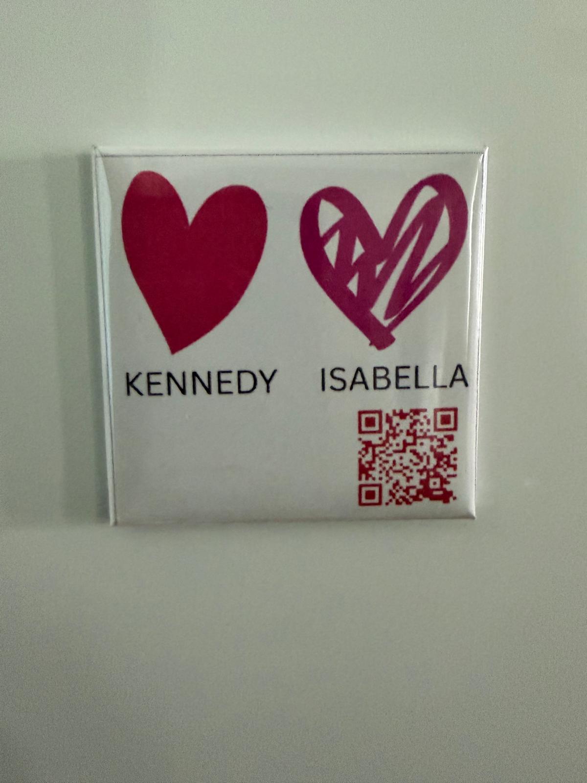 2 custom heart magnets 2.5 inches square.