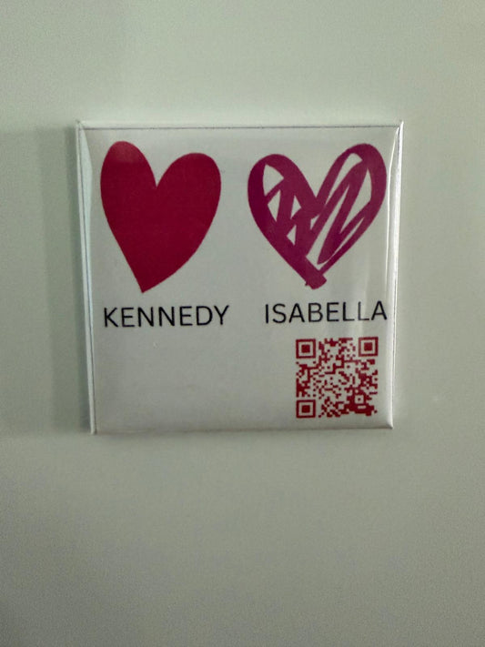 2 custom heart magnets 2.5 inches square.