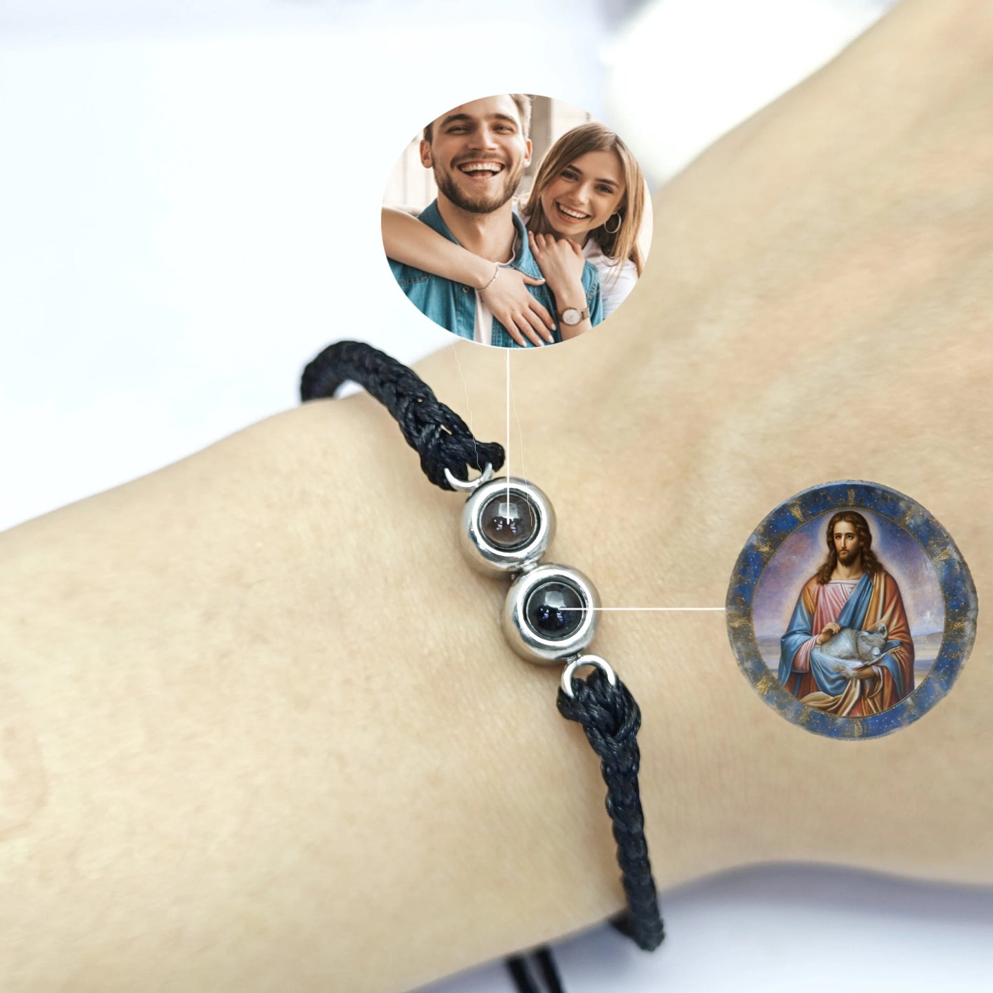 Couple  Woven Rope Custom Two Photos Projection Bracelet
